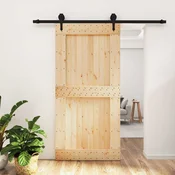 vidaXL Drsna vrata Naravna in črna 100 x 210 cm Masiven borov les