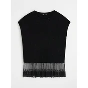Sinsay - Bluza sa dodatkom viskoze i cipkanim rubom - crno