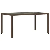 vidaXL vidaXL Vrtna miza s stekleno ploščo rjav 150x90x75 cm poli ratan, (21145413)