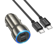 Avto polnilec HOCO 2x Type C + kabel Type C v Type C PD 40W Z48 siv