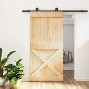vidaXL Drsna vrata Naravna in črna 100 x 210 cm Masiven borov les