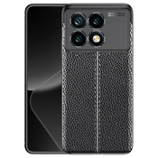 Elegantna gel maska Elite Guard s teksturom kože i zaštitom rubova za Xiaomi Poco F6 Pro - obsidian black
