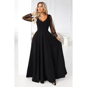Elegantna crna maxi haljina s rukavima od tila