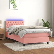 Krevet box spring s madracem LED ružicasti 90x200 cm baršunasti