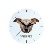 Whippet, angleški hrt - geometrijska stenska ura s fotografijo in napisom