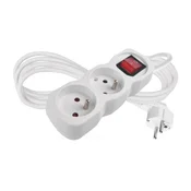 Podaljševalni kabel 2 m/2 vtičnici/s stikalom/bel/PVC/1 mm2