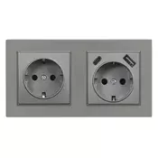 Nova ozemljena vtičnica 16A 250V USB s sivim okvirjem