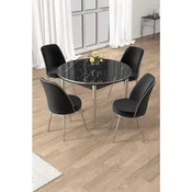 Hanah Home trpezarijski set Osle, sto i 4 stolice, ploca u dekoru crnog mermera, hromirane noge, crna tkanina Babyface