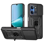 Oklepni ovitek MaX-Armor z obročem, kovinsko ploščico in zaščito zadnjih kamer za Xiaomi Redmi 15C 4G/Redmi 15C 5G - army black