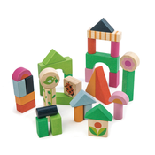 Lesene kocke na podeželju Courtyard Blocks Tender Leaf Toys z naslikanimi sličicami, 34 delov v vrečki od 18 mes