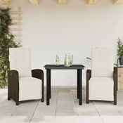 vidaXL Bistro garnitura 3-delna z blazinami rjav poli ratan