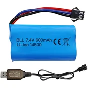 YUNIQUE GREEN-CLEAN 1 Li-ion baterija 7,4V 600mAh 2S s SM-3P priključkom + USB kablom – združljiva z RC Car DE82, TK3086B, TK-3082B, G20601, Stunt Flip Car