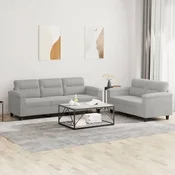 2-dijelni set sofa s jastucima svjetlosivi od mikrovlakana