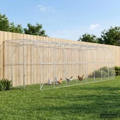 vidaXL Kokošja kletka ob steni Srebrna 600 x 150 x 215 cm