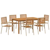 Vrtni set za objed 7 pcs Bež Čvrsto drvo akacije