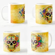 Keramicka šolja Lobanje Calaveras, 330ml, Narandžasta