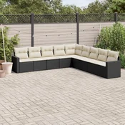 9-dijelni set vrtnih sofa s jastucima crni od poliratana Crna 65.5 x 62 x 69 cm
