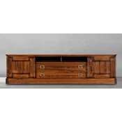 Casa Padrino Luxury Vintage Style TV Cabinet Brown/Brass 204 x 52 x H. 54.5 cm - Vintage Style Sideboard with 2 Doors and 2 Drawers - Vintage Style Furniture - Luxury Living Room Furniture