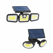 PHENOM 2x solarni COB LED reflektor 10W 600lm in 8W 500lm s senzorjem gibanja z vrtljivimi glavami in 3 načini delovanja