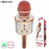 FOREVER BMS-300 Mikrofon Zvočnik, Bluetooth, USB, microSD, AUX-in, ECHO način, modulacija glasu, KARAOKE, roza zlat (Rose Gold)