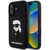 Ovitek Karl Lagerfeld 3D gumijast ovitek Ikonik za iPhone 16 črn (KLHCP16S3DRKINK)