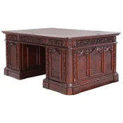 Casa Padrino Luxury Baroque Mahogany Desk Dark Brown/Brown 185 x 125 x H. 83 cm - Magnificent Baroque Style Solid Wood Office Table - Mahogany Office Furniture - Baroque Office Furniture