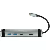 Canyon Multiport Docking Station with 4 ports:1*Type C male+1*Type C female+2*USB3.0+1*HDMI, Input 100-240V, Output USB-C PD 5-20V/3A&USB-A 5V/1A, cabel 0.12m, Space grey, 150.8*33.7*24mm, 0.112kg - CNS-TDS03DG