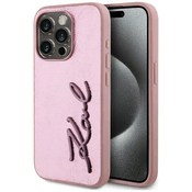 slomart Etui Karl Lagerfeld Wrinkled Metal Signature za iPhone 15 Pro Max - roza