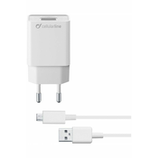 CellularLine USB polnilec z MicroUSB kablom, 5W, bel