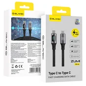 BLAVEC Zumi PD 60W 3A pleten USB kabel tipa C na tip C z LCD zaslonom Apple CarPlay Android Auto CZU-CC3B10 1m črne barve