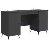 vidaXL Miza s polico z vrati Črna 142,5 x 50 x 75 cm Inženirski les
