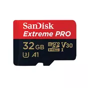 SanDisk spominska kartica microSDHC 32 GB UHS-I V30 A1 Extreme Pro 100MB/s + adapter (SDSQXCG-032G-GN6MA)