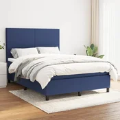 Greatstore Box spring postelja z vzmetnico moder 140x190 cm blago