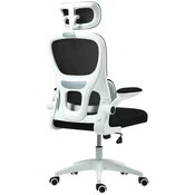 HOMCOM Ergonomski pisarniški stol z dvigajočimi se nasloni za roke in naslonom za glavo, vrtljivi pisarniški stol z nastavljivo višino, ledveno oporo in funkcijo zibanja v mrežasti tkanini za študij, črn