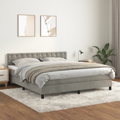 Greatstore Box spring postelja z vzmetnico svetlo siva 180x200 cm žamet
