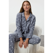 Trendyol Grey Winter Themed Pocket Polar Fleece Knitted Pajama Set