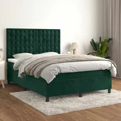 Greatstore Box spring postelja z vzmetnico temno zelen 140x190 cm žamet