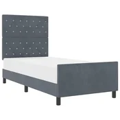 Vidaxl Postelja z vzmetnico z vzglavjem Temno siva 90 x 190 cm Žamet