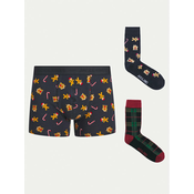 JACK & JONES Set muške bokserice i carape, 2 para, Jacxmas Check 12266765, Crni