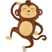 shumee Rjavi folijski balon z opico, Safari Jungle, 104 cm