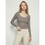 Sinsay - Pamucna bluza sa dugim rukavima - kafa