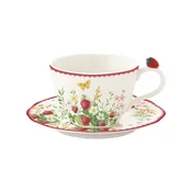 Teacup with saucer, porcelain, 240ml, Jardin des Fraises - Easy Life
