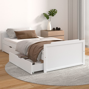 VIDAXL Posteljni okvir s predali bela trdna borovina 90x200 cm