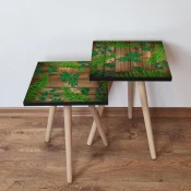 Hanah Home 2SHP14 Pomocni stocic, 2 komada, Zeleno-braon