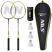 NILS NRZ204-1 KOMPLET ALUMINIJASTIH BADMINTONSKIH LOPARJEV + 3 PERJENI LOPARJI + OVITEK