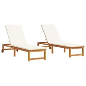 Vidaxl Ležalnik 2 szt. Rjava 202 x 53 x 89 cm Masiven les akacije