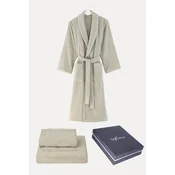 Uniseks kopalni plašč MICRO COTTON + brisača + kopalna brisača + darilna škatla Bež M