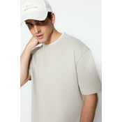 Trendyol Limited Edition Stone Relaxed/Comfortable Cut Knitwear Banded Textured Pique T-Shirt