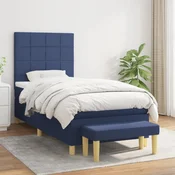 Greatstore Box spring postelja z vzmetnico moder 90x190 cm blago