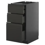 METOD / KNIVSHULT Pod.elem.3front/2dnj/1srd/1vis.fiok, Crnosiva/Upplöv boja antracita, mat, 40x60 cm